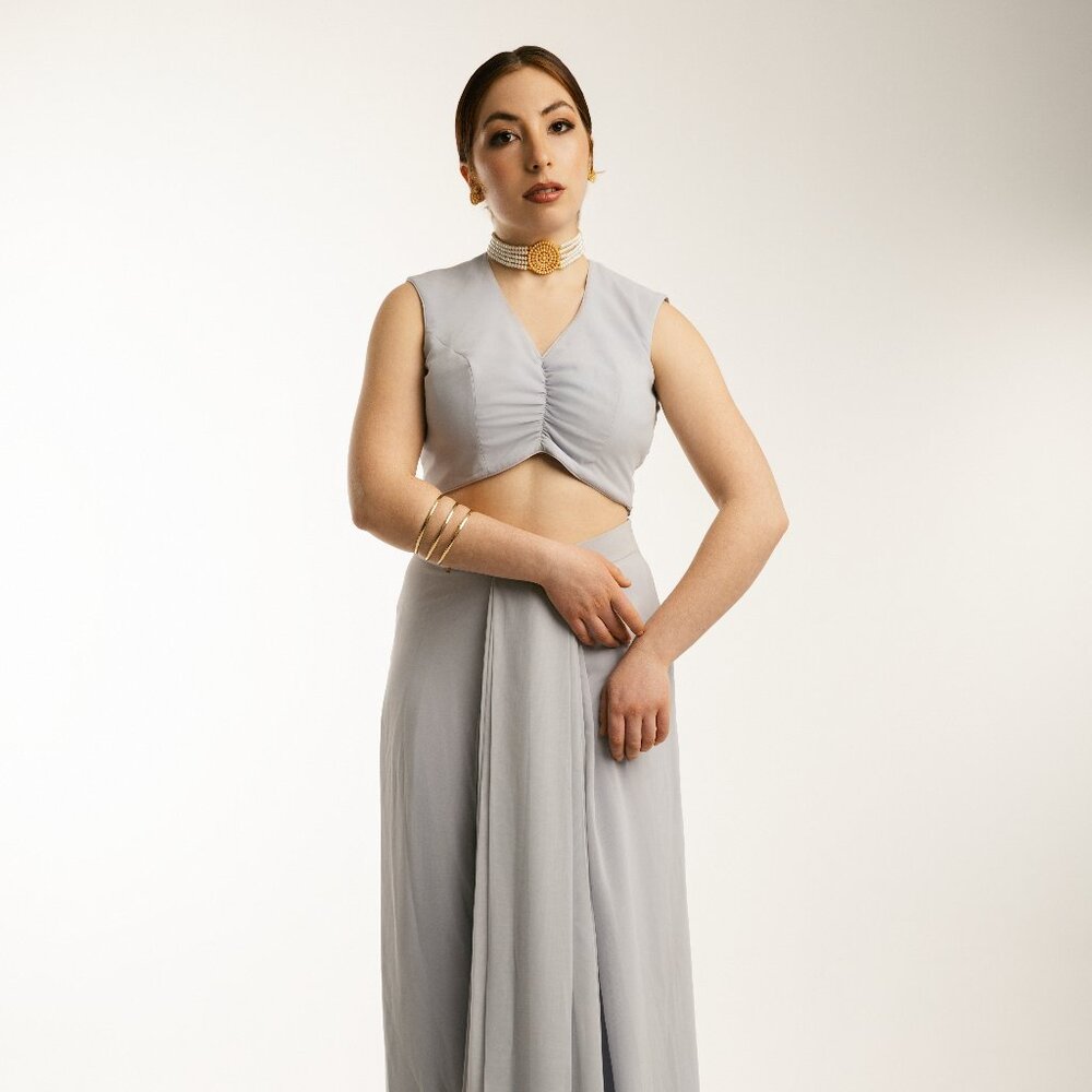 Grey Crop Top and Maxi Skirt Set